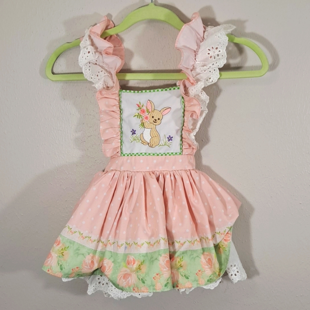 COPY - Be Girl Clothing 4T Dress Overall Frills and Lace Bunny Rabbit Pink Flow…